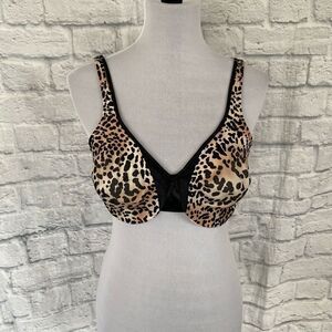 Olga women 38D cheetah print satin bra w/3 hook back closure & adjustable straps